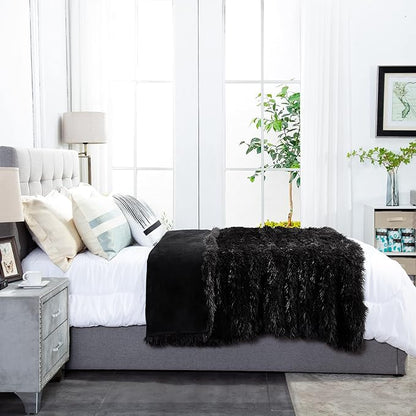 JONIYEAR Oversized Decorative Fluffy Faux Fur Throw Blanket Twin Size 60" x 71",Soft Large Luxury Lightweight Furry Blanket,Accent Cozy Shaggy Plush Thick Warm Fuzzy Blankets for Winter Bed Sofa,Black