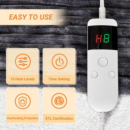 Heated Blanket Electric King, Soft Flannel Heating Blanket with 8 Hours Auto Off 10 Fast Heating Levels Machine Washable Sherpa Heated Blanket with Overheating Protection