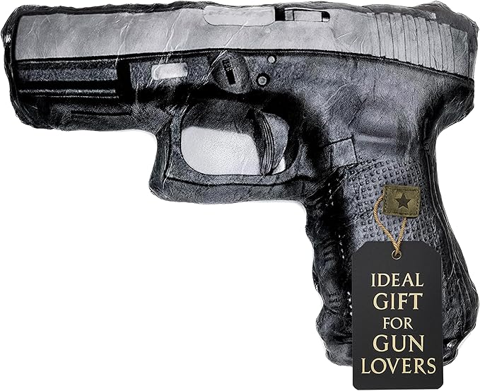 Caliber Gourmet Hug Soft Tactical Automatic Handgun Throw Pillow | Cotton Plush Stuffed Decorative Pillow with Soft Cushion, Men's Apartment Decor Aesthetic, Loved by Military Personnel, Veterans