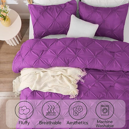 BEDELITE Purple Twin Comforter Set - 2 Peices Boho Pintuck Bedding Comforter Sets, Lightweight Soft & Warm Twin Bedding Sets with 1 Pillowcase for All Season