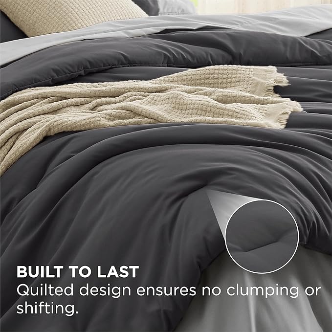 Bedsure Twin Comforter Set - 5 Pieces Dark Grey Twin Bedding Set for All Seasons, Boho Contrasting Design Bed in a Bag with Comforter, Sheets, Pillowcase & Sham