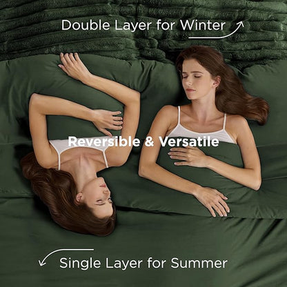Bedsure Gentlesoft™ 2-in-1 Queen Comforter Set and Detachable Fluffy Blanket, Olive Green Bedding Set for All Season Use, SnapTech™ Design for Space Saving (Includes 2 Pillow Shams, 2 Pillowcases)