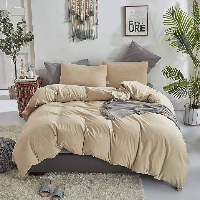 KAREVER Champagne Comforter Twin Deep Beige Bedding Set Lightweight Girls Soft Champagne Blanket Boys 3 PCs Durable Hotel Quality Comforter Set Twin