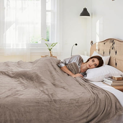 Electric Heated Blanket 62"x84" Twin Size Flannel Heated Blanket, Cozy & Warm for All Night, 4 Heat Settings & 10 Hours Auto Off, Machine Washable, Linen