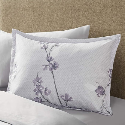 Comfort Spaces Bed in A Bag - Trendy Casual Design Cozy Comforter with Complete Sheet Set with Side Pocket, All Season Cover, Matching Shams Twin(66"x90"), Kate, Grey/Purple 6 Piece