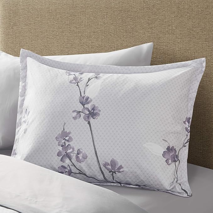 Comfort Spaces Bed in A Bag - Trendy Casual Design Cozy Comforter with Complete Sheet Set with Side Pocket, All Season Cover, Matching Shams King(104"x90"), Kate, Grey/Purple 9 Piece