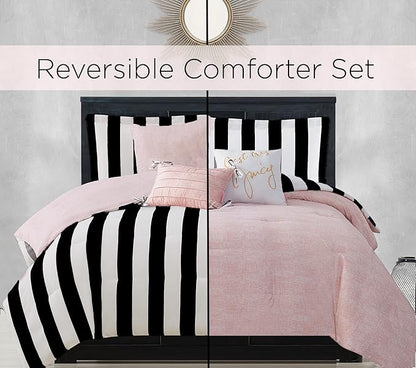 Juicy Couture JYZ010171 Cabana Stripe 6-Piece Reversible Set, King, Canaba Stripe Black