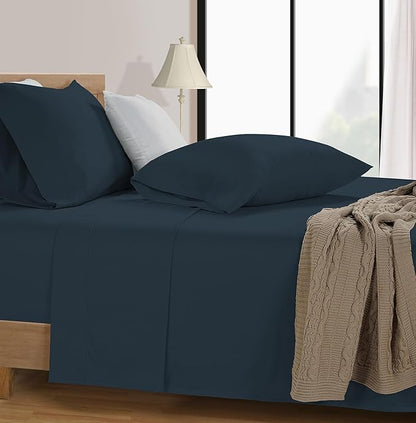 LANE LINEN Full Size Bed Sheets Set - 600 Thread Count Full Sheet Set - 100% Cotton Sheets Full Size Bed Set, Soft Cotton Bed Sheet Set, Sateen Weave Hotel Sheets, Luxury Full Sheet Set - Estate Blue