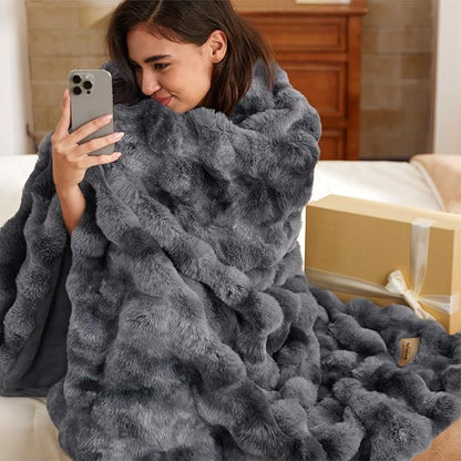 Bedsure GentleSoft Fluffy Fuzzy Tie-dye Grey Throw Blanket for Men, Soft Cozy Minky Fleece Faux Fur Blanket for Couch, Mens Room Decor Charcoal Gray Bed Cover, Thick Warm Plush Gifts for Dad, Him