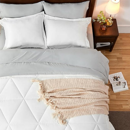 BEDELITE California King Size Comforter Set 7 Pieces Bed in A Bag - Soft Microfiber Reversible Cal King White Bed Set with Comforters, Sheets, Pillowcases & Shams, Cozy Bedding Sets for All Season