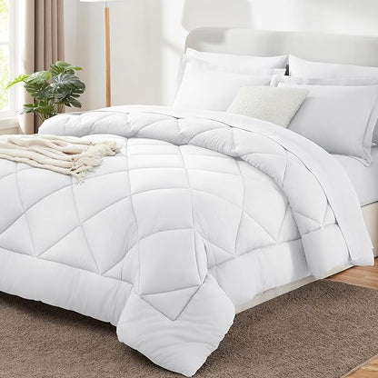 CozyLux Full Size Comforter Sets White - 7 Pieces Bed in a Bag Full, Luxury Soft Bed Set for All Seasons, Bedding Set with Down Alternative Comforter, Sheets, Pillowcases & Shams