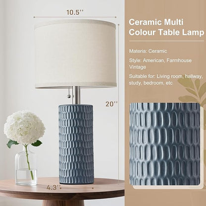 20.5" Modern Ceramic Table Lamps for Bedroom Set of 2, Bedside Lamps for Night Stands with Beige Lampshade, Farmhouse Table Lamp for Living Room Office Dorm, Grey