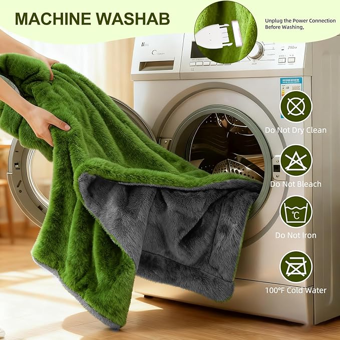 Electric Heated Blanket Throw 50" x 60" Soft Dual-Sided Flannel Fast Heating 12 Heat Levels 1–12H Timer & Overheat Protection & Auto Shut-Off & Machine Washable (Lime Green & Gray)