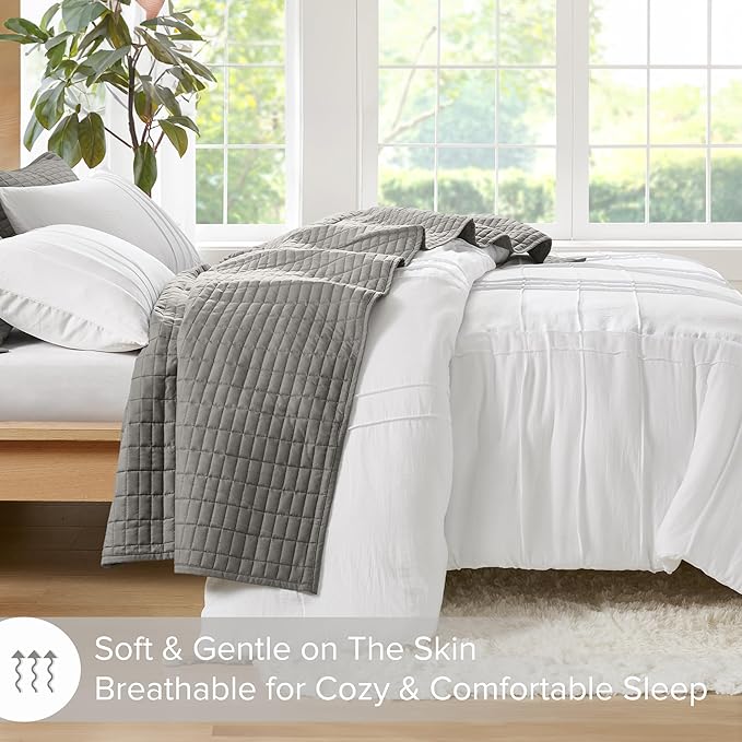 Comfort Spaces White Full Size Comforter Set - 3 Pieces Pintuck Pleated Bedding Sets, All Season Lightweight, Extra Softness Pre-Washed Microfiber Full Bed Set, Shams, Full