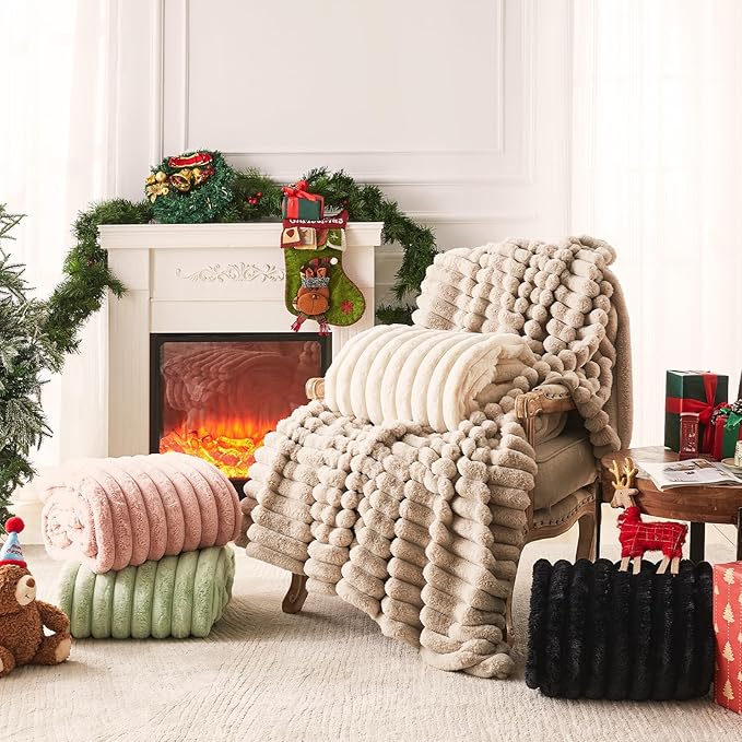 Heated Blanket Electric Throw 50″x60 ″Inch - Thick Striped Flannel Electric Blanket,10 Heating Levels, 1-12 Hours Auto Off, Fast Heating Heating Blanket with Overheat Protection.