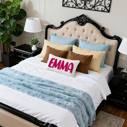 Custom Embroidered Name Pillow, Personalized Monogrammed Names Linen Throw Pillows for Sofa Bed, Customized Farmhouse Linen Square Pillow Cover Gifts for Family 14''x14''