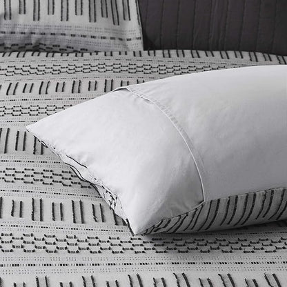 INK+IVY Rhea 100% Cotton Duvet Set Mid Century Modern Boho Design, All Season Comforter Cover Bedding Set, Matching Shams, Full/Queen, Geometric Clipped Jacquard Grey 3 Piece