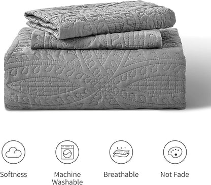 Love's cabin Oversized King Size Quilt Bedding Set Grey Bedspreads - Oversized King Lightweight Bedspread Comforter - Coin Pattern Coverlet for All Season - 3 Pieces (1 Quilt, 2 Pillow Shams)