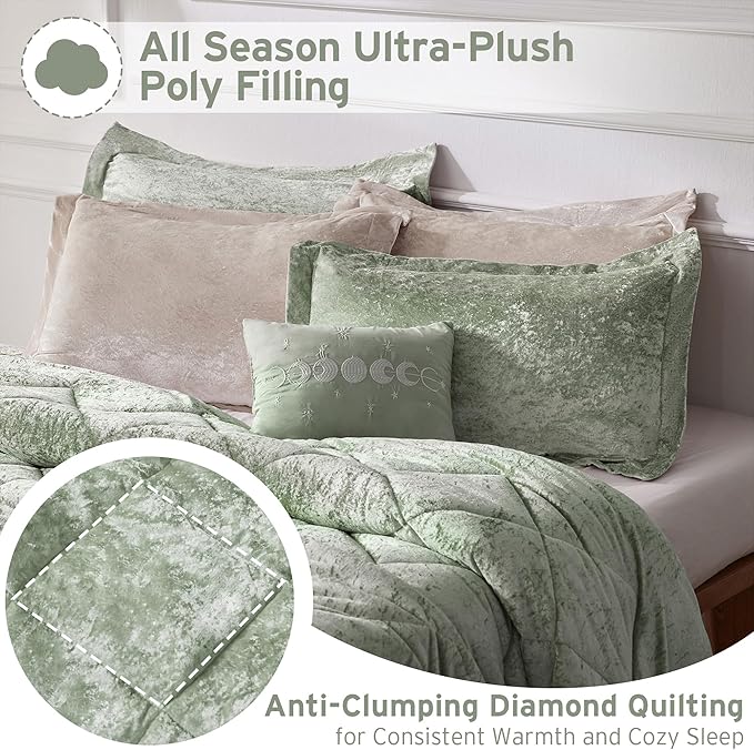 Intelligent Design Comforter Set Velvet Bedding Reversible, All Season, Diamond Quilted Microfiber, Felicia, Twin/Twin XL, Green 3 Piece