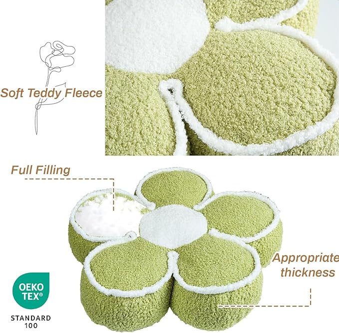 Sioloc Flower Shaped Pillow Daisy Pillows Floor Cushion Pastel Cute Seat Cushions Aesthetic Classroom Dorm Decorative Fun Throw Pillow for Bed,Couch(Green,19.7")