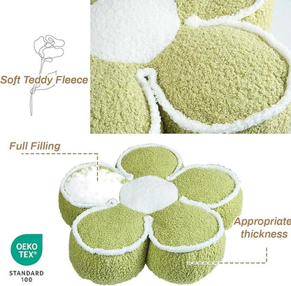 Sioloc Flower Shaped Pillow Daisy Pillows Floor Cushion Pastel Cute Seat Cushions Aesthetic Classroom Dorm Decorative Fun Throw Pillow for Bed,Couch(Green,19.7")