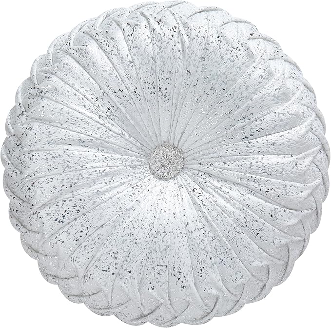 EUCIOR Round Throw Pillows,White and Silver Throw Pillows,White Decorative Pillow,Pumpkin Pleated Handmade Round Velvet Decorative Pillow for Sofa Bedroom Livingroom