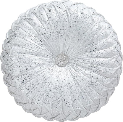 EUCIOR Round Throw Pillows,White and Silver Throw Pillows,White Decorative Pillow,Pumpkin Pleated Handmade Round Velvet Decorative Pillow for Sofa Bedroom Livingroom