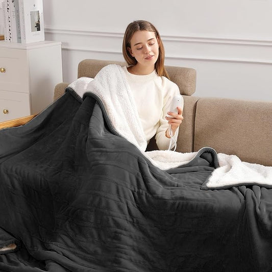 Heated Blanket Full Size Electric Heating Blanket 72''x84'', Washable Heated Blanket with Ultra Soft Sherpa and Plush Flannel, 5 Heat Settings & 10-hr Shut-Off Full Electric Blanket (Charcoal Gray)