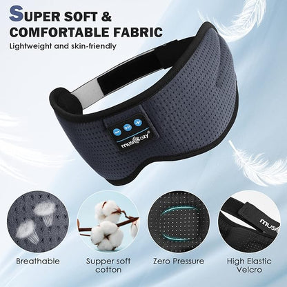 MUSICOZY Sleep Headphones Bluetooth 5.4 Headband Sleeping Eye Mask for Mom Women Men Wireless Music Earbuds Earphones for Side Sleepers Built-in HD Speakers Cool Gadgets Unique Gifts (Light Gray)