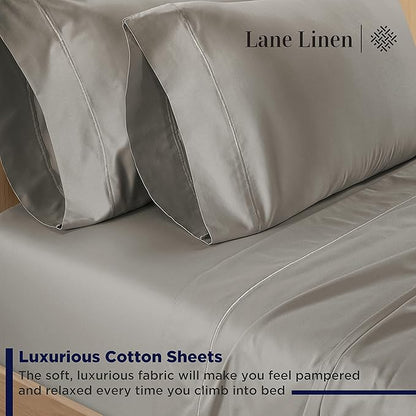 LANE LINEN King Sheet Set – 600 Thread Count Long Staple 100% Cotton King Size Sheet Set, Hotel Luxury Soft Silky Sateen Finish, Gentle on Body, Fully Elasticized 15" Deep Pocket – Silver