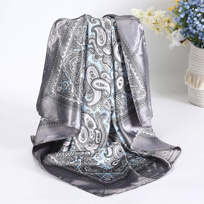 AWAYTR 35” Satin Large Square Head Scarves - 4PCS Silk Like Neck Scarf Hair Sleeping Wraps Satin Silk Scarfs for Women