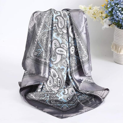 AWAYTR 35” Satin Large Square Head Scarves - 4PCS Silk Like Neck Scarf Hair Sleeping Wraps Satin Silk Scarfs for Women