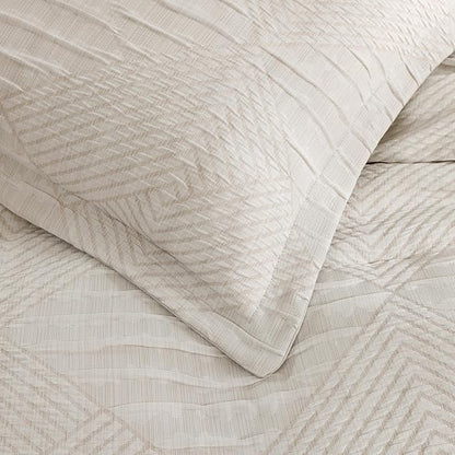 MaiRêve King Comforter Set Beige, Crinkle Textured Design Boho Bedding Set 7 Pieces Bed in A Bag, All Season Geometric Comforter Set with Sheets, Pillowcases & Shams