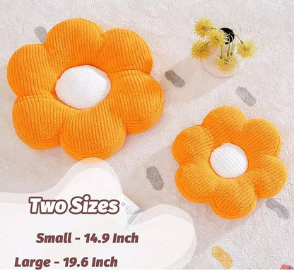 Flower Pillow, Cute Daisy Decorative Pillow for Bed, Soft Home Decor Floor Seating Cushion (Orange, 14.9 Inches)
