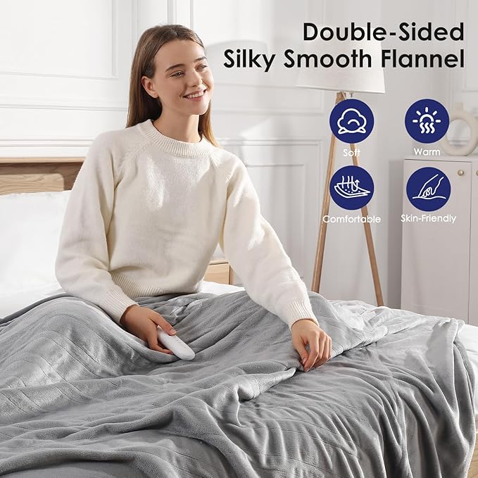 Heated Blanket King Size Electric Blanket 100''X90'', Fast Heating Blanket Ultra Soft Warming Blankets for Adults with 5 Heat Levels & 10 Hrs Timer, Machine Washable Queen Heated Blanket(Subtle Gray)