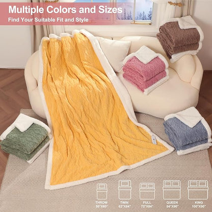 Queen Size Electric Blanket 84"X90" Pink - Soft Thick Warm Sherpa Heated Blanket for Winter with Dual Control, 5 Heating Levels & 10hrs Auto Off for Women, Overheat Protection for Bed