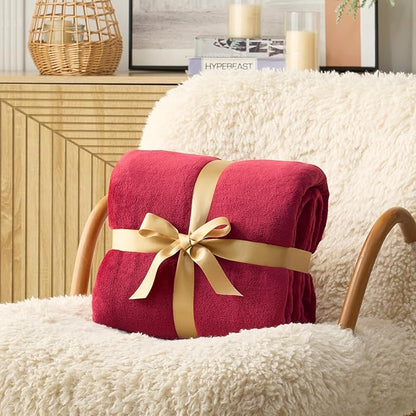 Hansleep Fleece Red Queen Blanket, Super Soft Flannel Fuzzy Plush Cozy Blanket for All Seasons, Red, Queen 90x90 Inches