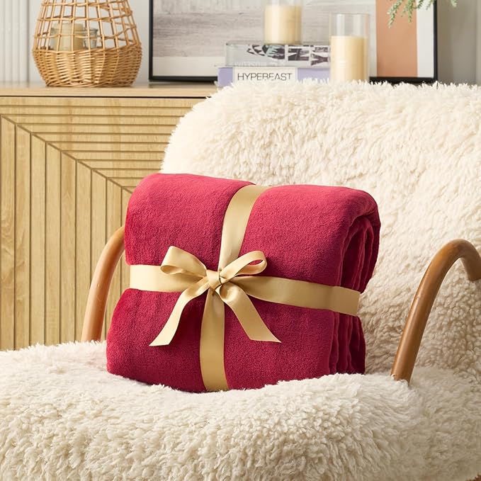 Hansleep Fleece Red Full Blanket, Super Soft Flannel Fuzzy Plush Cozy Blanket for All Seasons, Red, Full 84x90 Inches