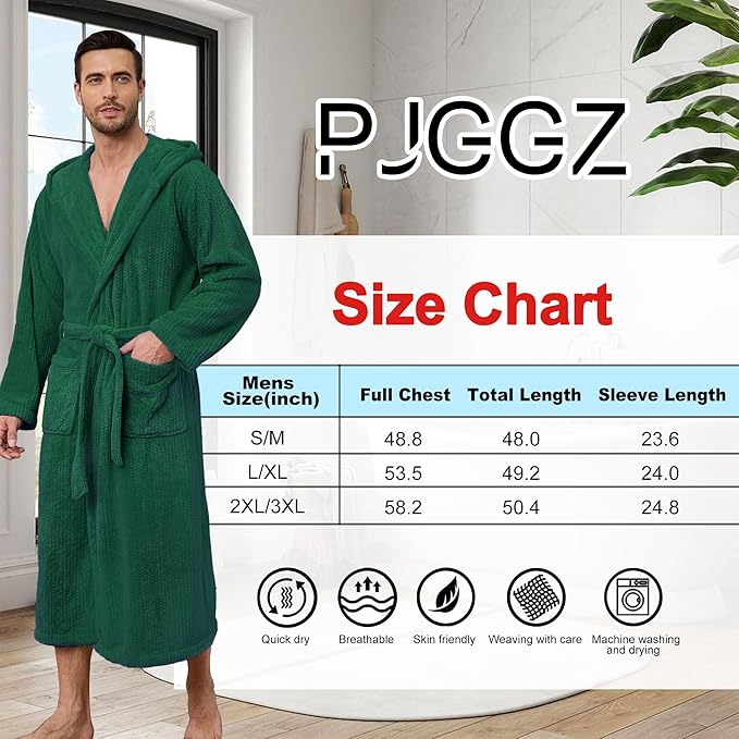 Men's Bathrobes with Hood, Soft Long Towel Robe for Men - Super Absorbent Quick Dry yet Warm