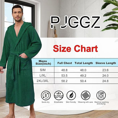 Men's Bathrobes with Hood, Soft Long Towel Robe for Men - Super Absorbent Quick Dry yet Warm