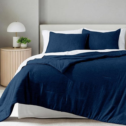 Bare Home Comforter Set - Full Size - Ultra-Soft - Goose Down Alternative - Premium 1800 Series - All Season Warmth Comforter (Full, Heathered Dark Blue)