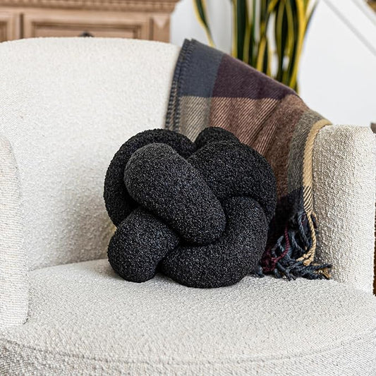 SAMIAH LUXE Black Knot Pillow Ball 12" for Home Decor Living Room, Teddy Boucle Knotted Black Decorative Pillow for Couch, Knot Throw Pillows for Living Room Decor, Sensory Knotted Circle Pillows