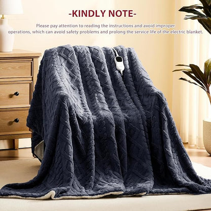 Heated Electric Blanket Twin Size-62"x84" Heating Blanket with 10 Heating Levels & 5 Time Settings Over-Heat Protection，Winter Warmer for Adults with ETL Certification（Grey）