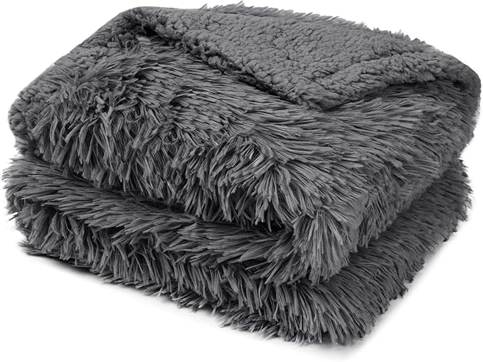 PetAmi Waterproof Dog Blanket for Large Dog, Queen Size Calming Pet Blanket Couch Cover Protector, Sherpa Faux Fur Cat Throw for Sofa Furniture Bed, Soft Fluffy XL, 90x90 Gray