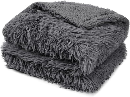 PetAmi Waterproof Dog Blanket for Large Dog, Queen Size Calming Pet Blanket Couch Cover Protector, Sherpa Faux Fur Cat Throw for Sofa Furniture Bed, Soft Fluffy XL, 90x90 Gray