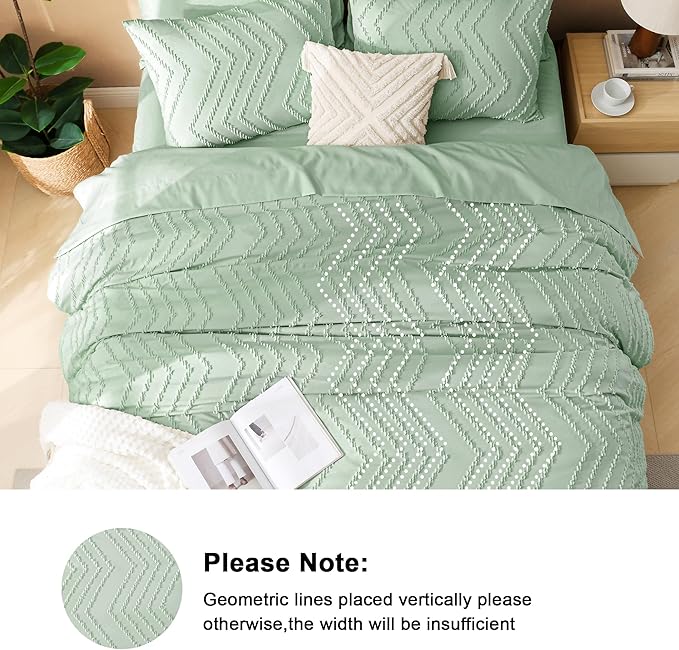 Litanika Full Size Comforter Set with Sheets Sage Green- 7 Pieces Bed in a Bag Full Boho Tufted Complete Bedding Sets with Comforter, Sheets, Pillowcases & Shams