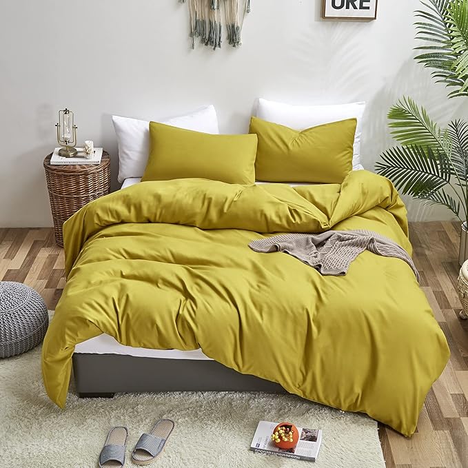 Luxlovery Chartreuse Comforter Set Queen Moss Green Bedding Set Modern Solid Soft Breathable Yellowish-Green Blanket Quilts 3 Piece Bedding Set for Women Men Kids