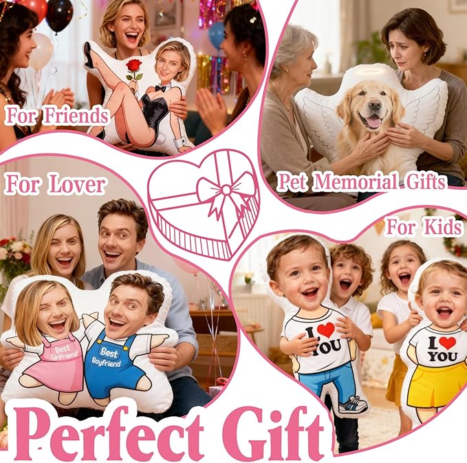 Custom Pillow with Picture & Text, Valentines Day Gifts for Boyfriend, 3D Personalized Head Face Pillows, Custom Stuffed Photo Pillow, Birthday Anniversary Funny Gift for Couple Friend Family (Body)