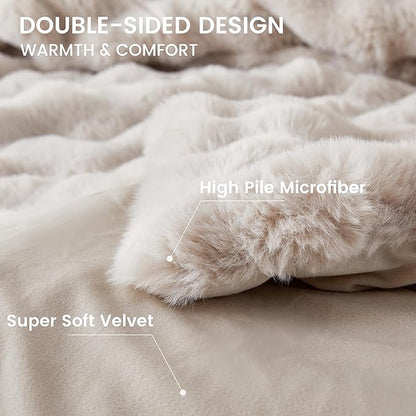 Simple&Opulence Fluffy Faux Fur Comforter Set, Plush Fuzzy Minky Bedding Set 3 Pieces Warm Soft Comforter Bedding Set for Winter - 1 Shaggy Comforter with 2 Pillow Shams (King, Oatmeal)