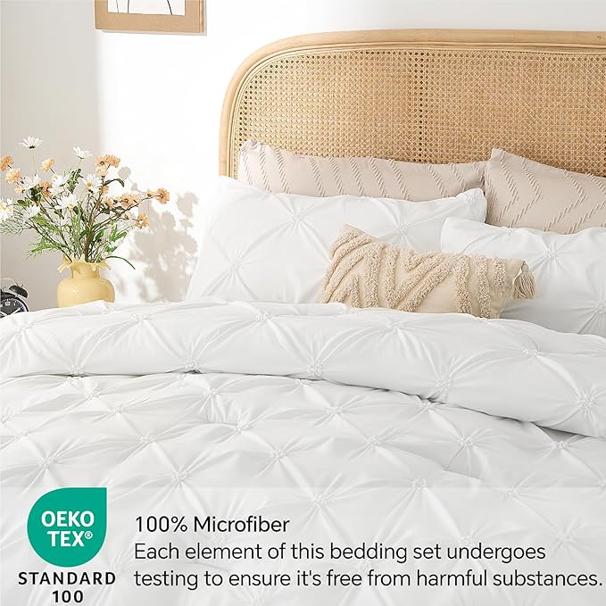 BEDELITE White Twin Comforter Set - 2 Peices Boho Pintuck Bedding Comforter Sets, Lightweight Soft & Warm Twin Bedding Sets with 1 Pillowcase for All Season